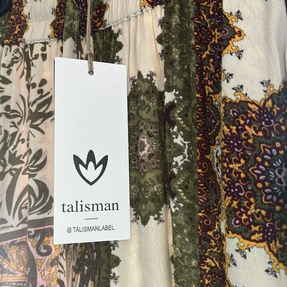Talisman Freedom Paisley Gardens Crepe Elastic Tie Waist Wide Leg Pants XS - Picture 4 of 5